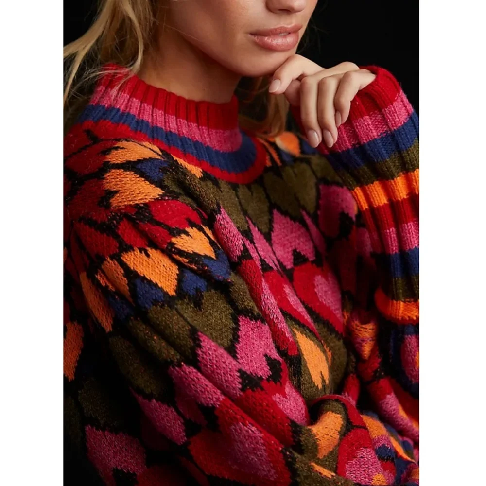 Farm Rio Full of Hearts Mock Neck Sweater Size Large - Picture 4 of 12